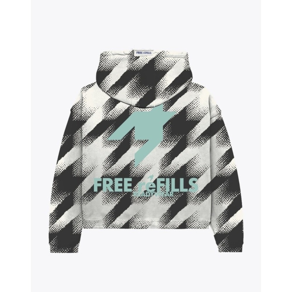 Free Refills Readywear Boxy Heavy Cotton Hoodie SZ M Cream Black Halftone Stripe
